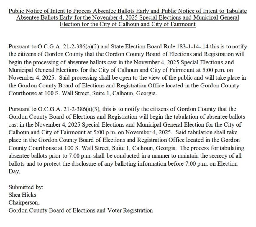Public Notice Early Processing and Early Tabulation